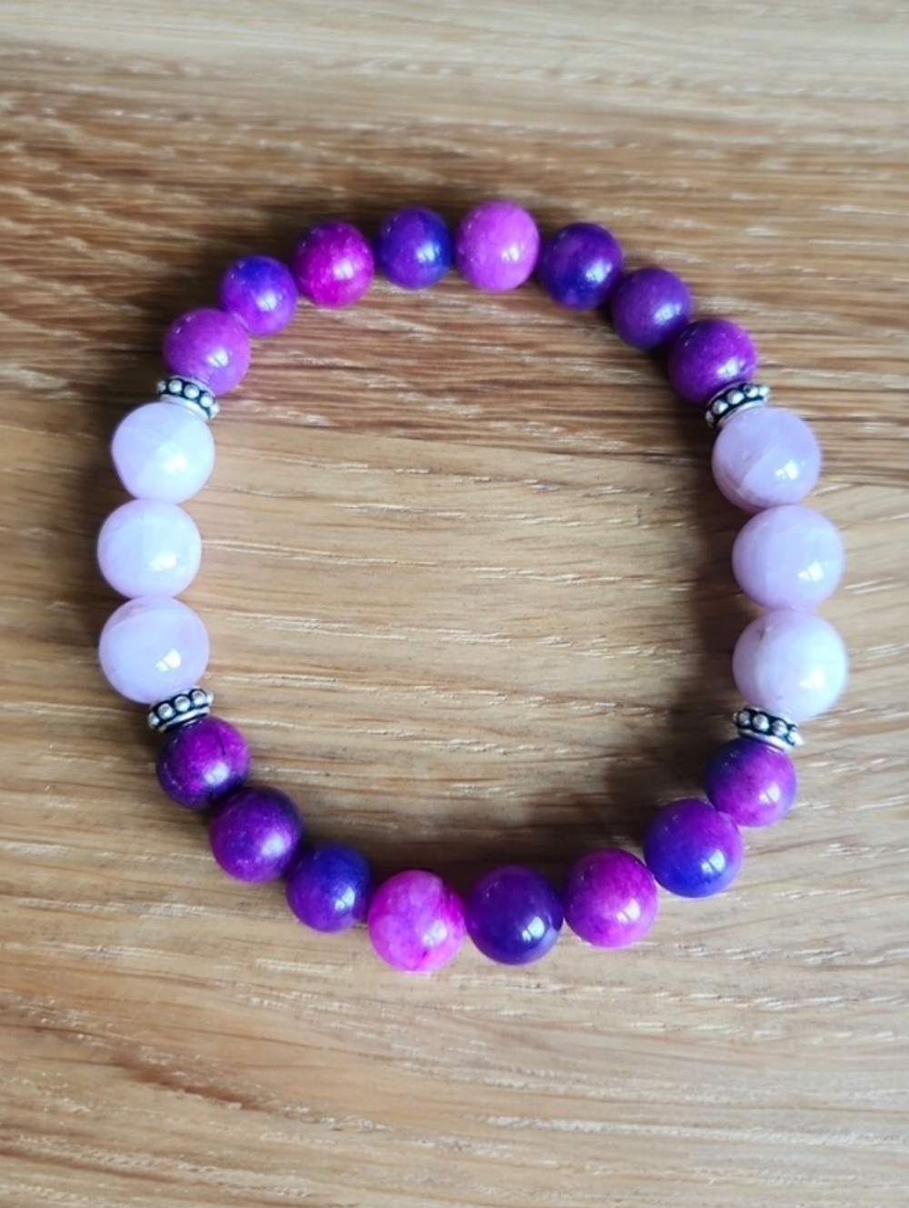 Purple Sugilite & Pink Kunzite Beads Stretch Bracelet - Hand Crafted